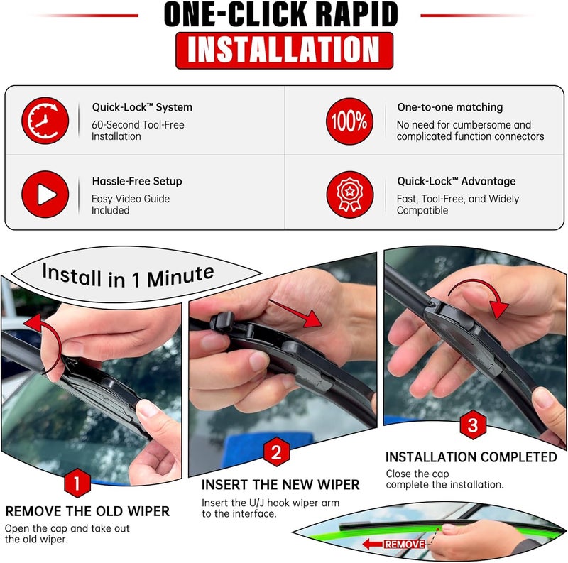 Raintok Windshield Wiper Blades Replacement for 2014-2020 Mitsubishi Outlander Original Factory Quality Front Rear Wipers Blade Set for My Car - 26" 18" 12" (Pack of 3) - Image 3